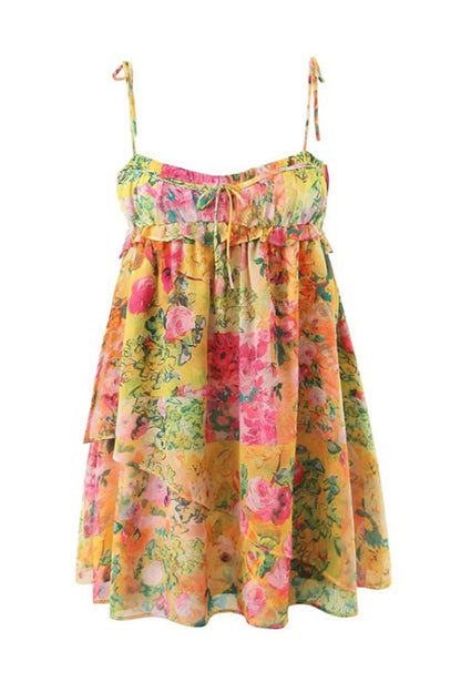 Ruffled Printed Irregular Mini Dress