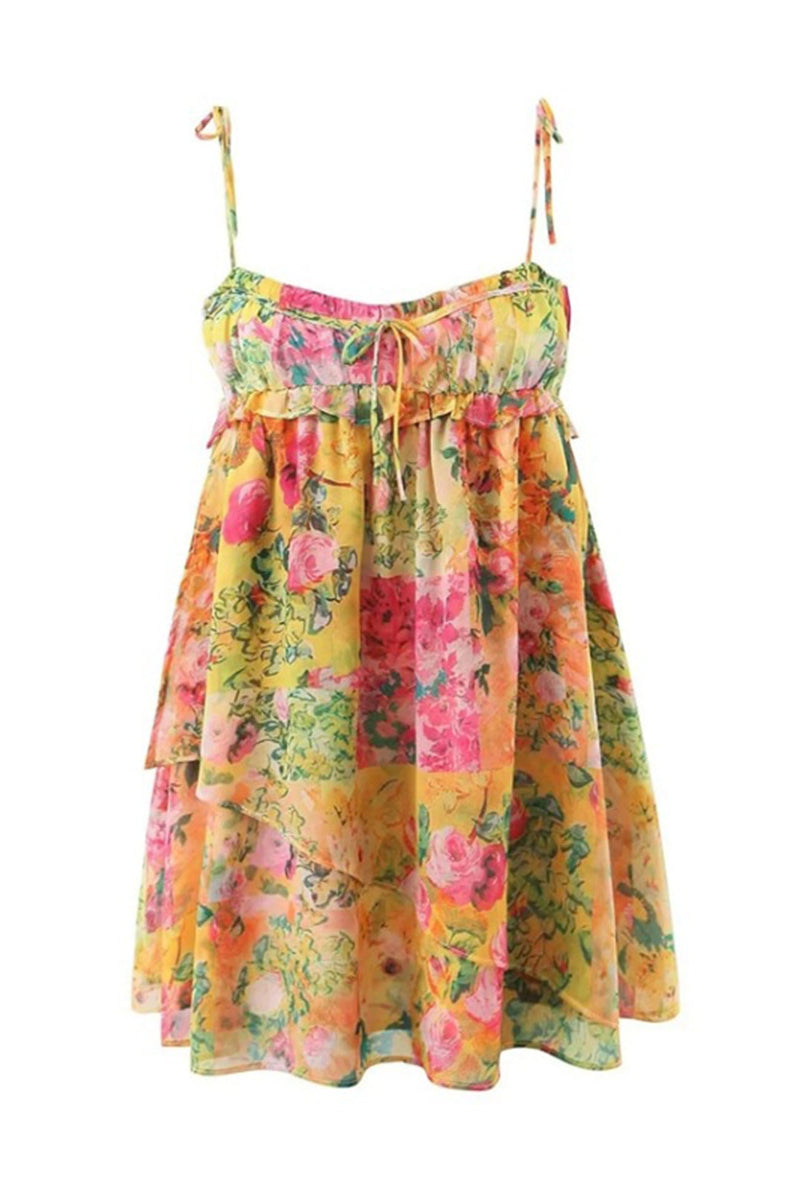 Ruffled Printed Irregular Mini Dress