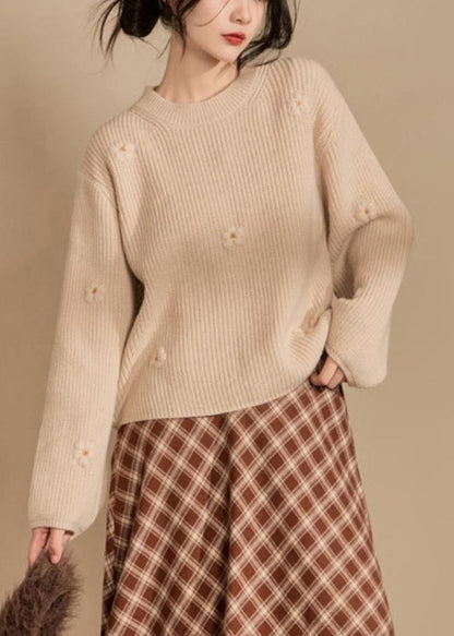New Beige O Neck Cozy Knit Sweaters Winter