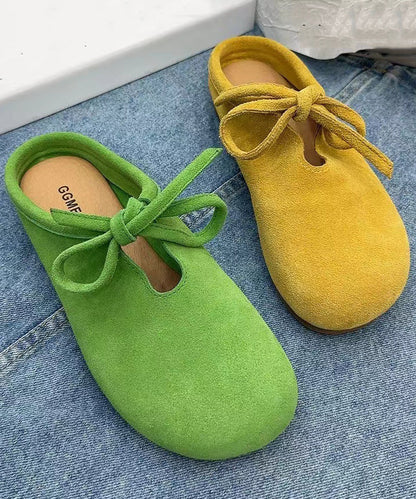Comfy Green Suede Splicing Slippers Lace Up