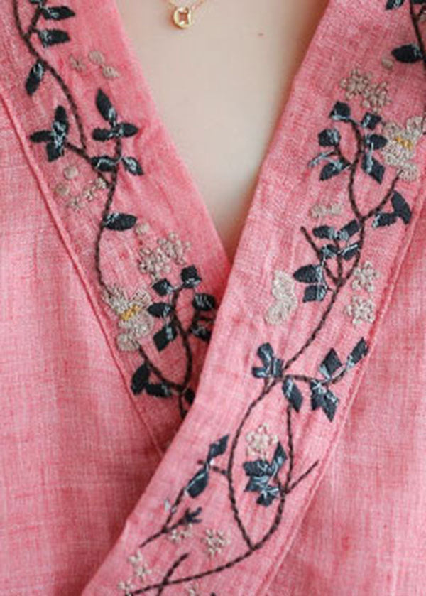 Orange Oriental Embroidered Cotton Blouses Half Sleeve