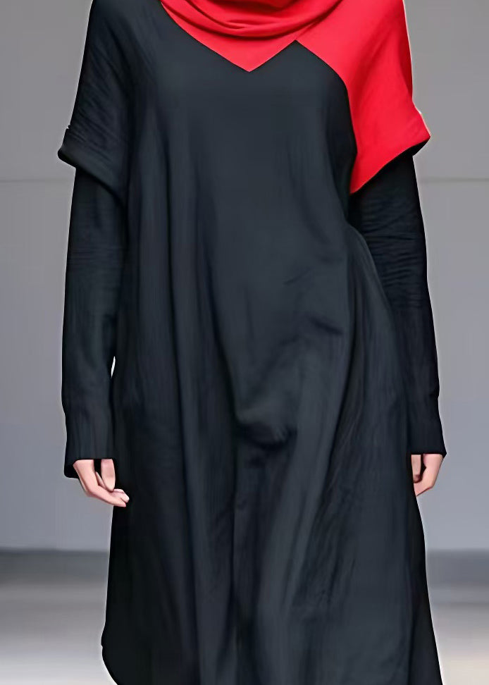 Black Turtleneck Fake Two Pieces Holiday Long Dress Long Sleeve