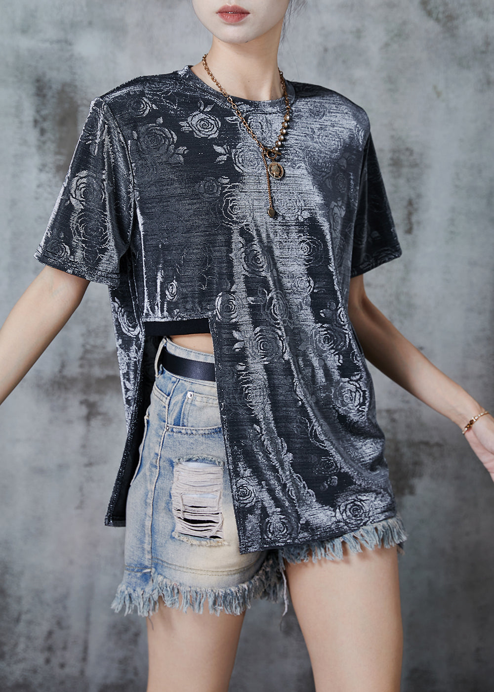Classy Grey Asymmetrical Cotton Tank Tops Summer