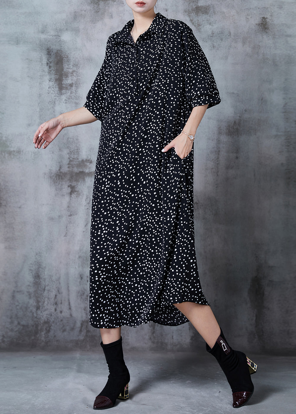 Black Oversized Print Chiffon Vacation Dresses Summer