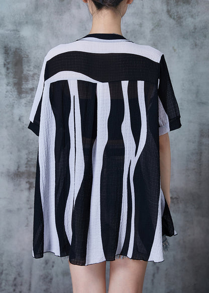 Black Tasseled Striped Chiffon Tops Summer