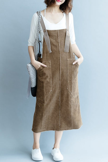 Coffee Corduroy Dresses Autumn Outfits