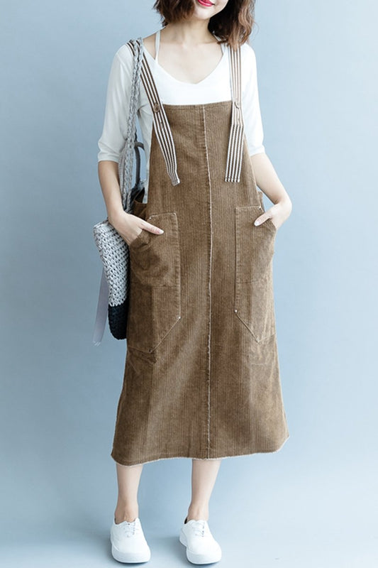 Coffee Corduroy Dresses Autumn Outfits