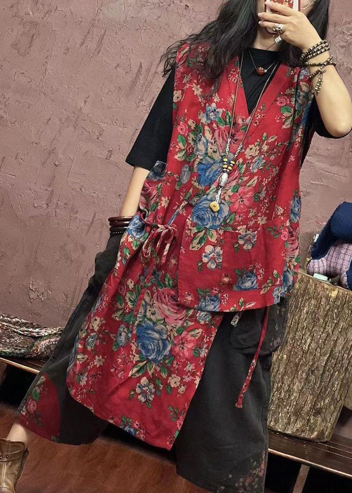 Yellow Asymmetrical Print Patchwork Cotton Waistcoat Sleeveless