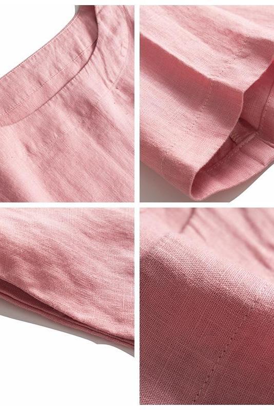 Simple Linen Pure Color 3/4 Sleeve Dress Outfits