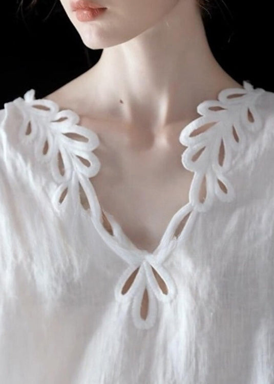 Art White Hollow Out Cotton Blouse Top Fall