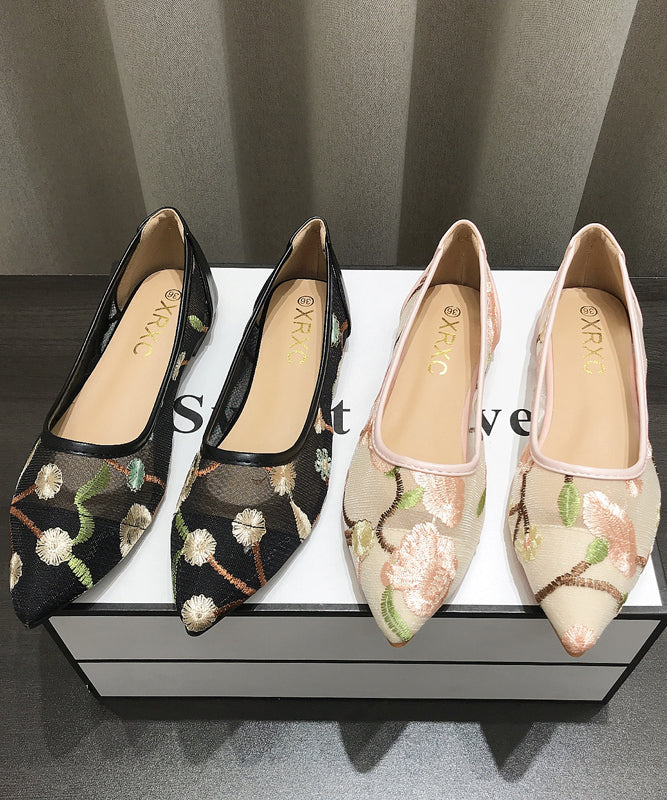 Spring Summer New Chinese Style Embroidery Mesh Flat Shoes