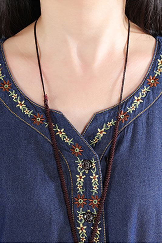 -summer New Embroidered Dress Short Sleeve Denim Dress