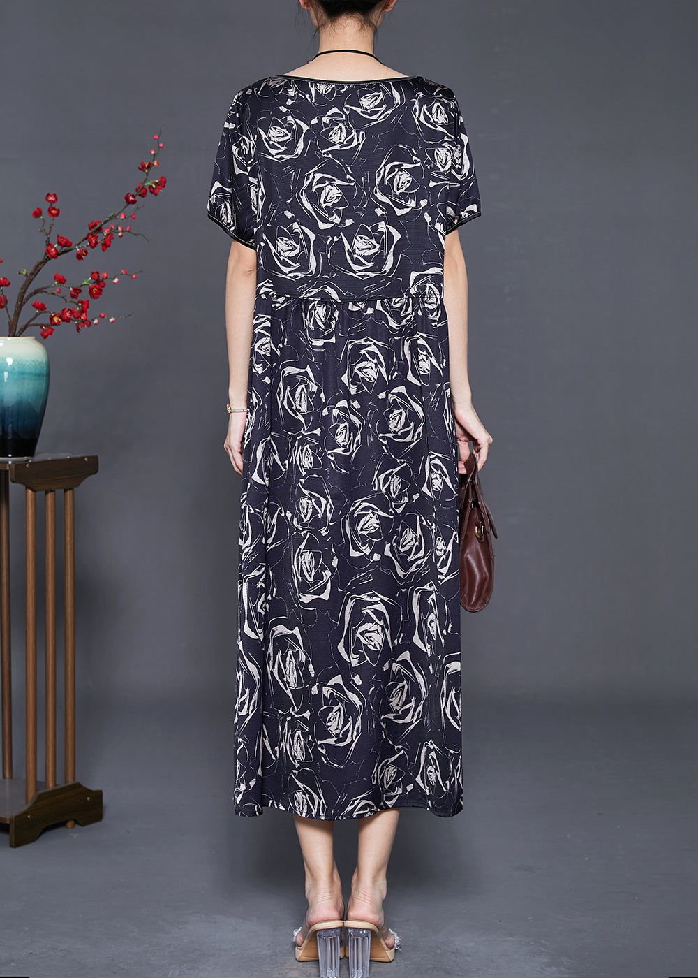 Black Silm Fit Silk Long Dresses Summer