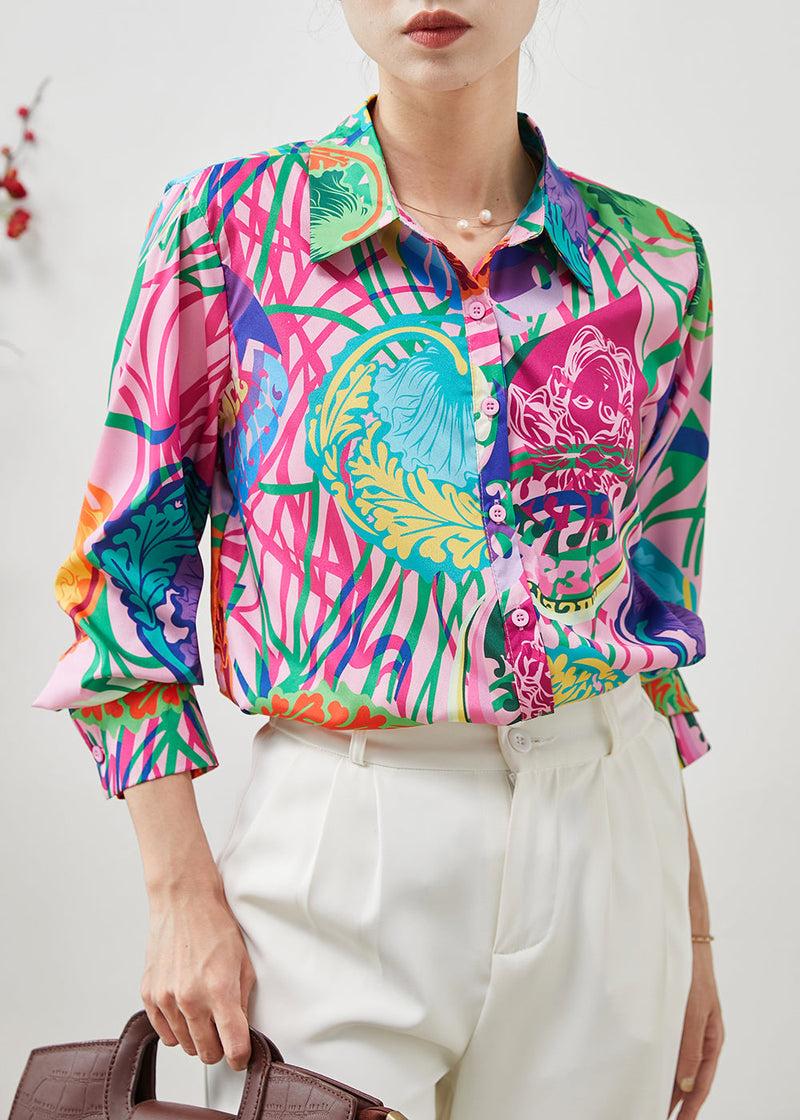 Purple Peter Pan Collar Print Chiffon Top Summer