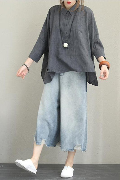 Loose Cotton Shirt Blouse for Autumn