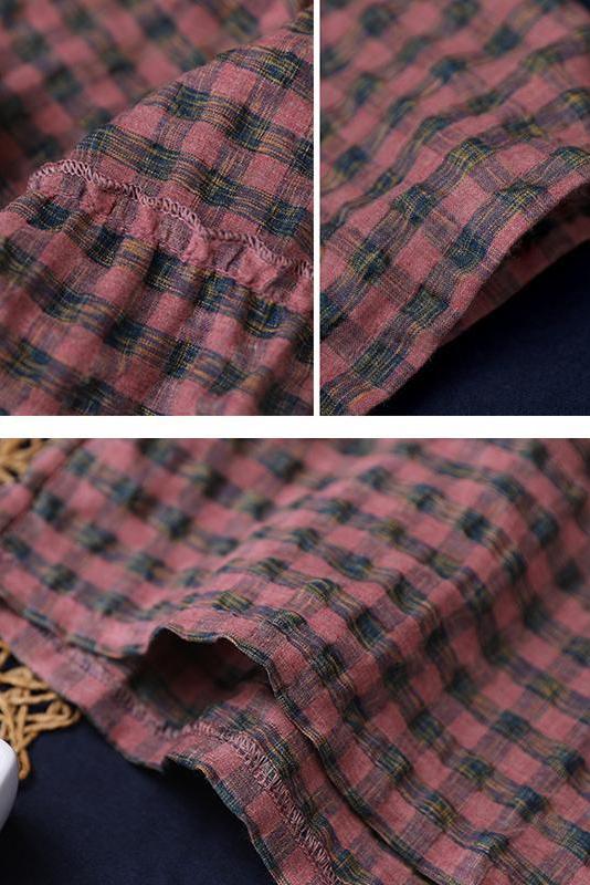 Limited Stock- Summer Plaid Round Neck Cotton Linen Midi Dress