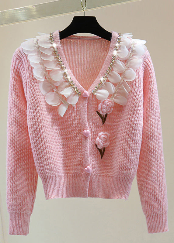 Pink Zippered Patchwork Cotton Knit Sweater Winter