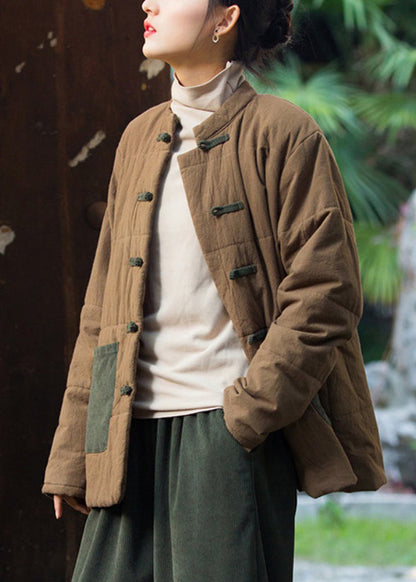 Retro Purple Chinese?button Pockets Thick Parkas Winter