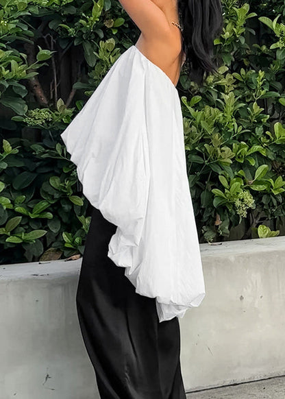 French White Low High Design Strapless Short Dress Summer