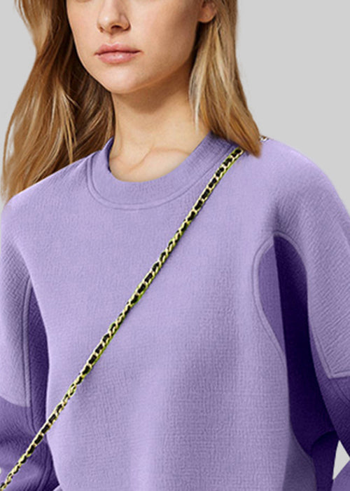 Purple O Neck Patchwork Cotton Sweatshirt Fall