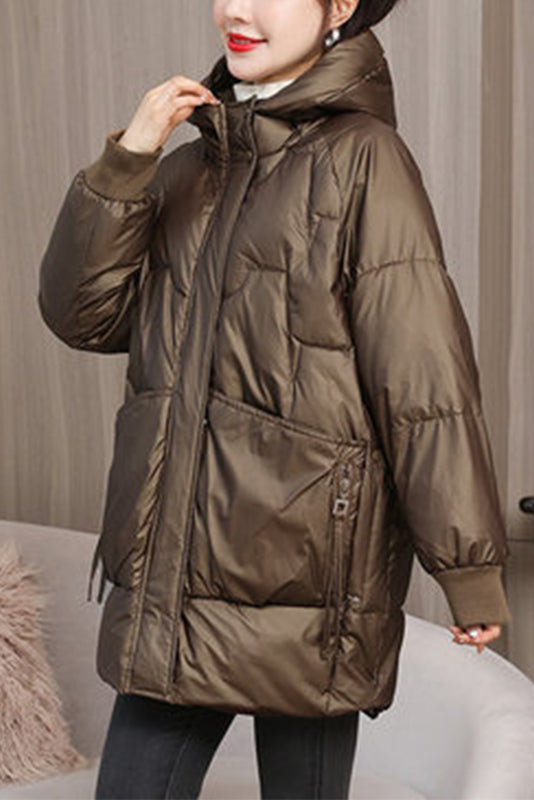 Black Hooded Thick Winter Down Jacket