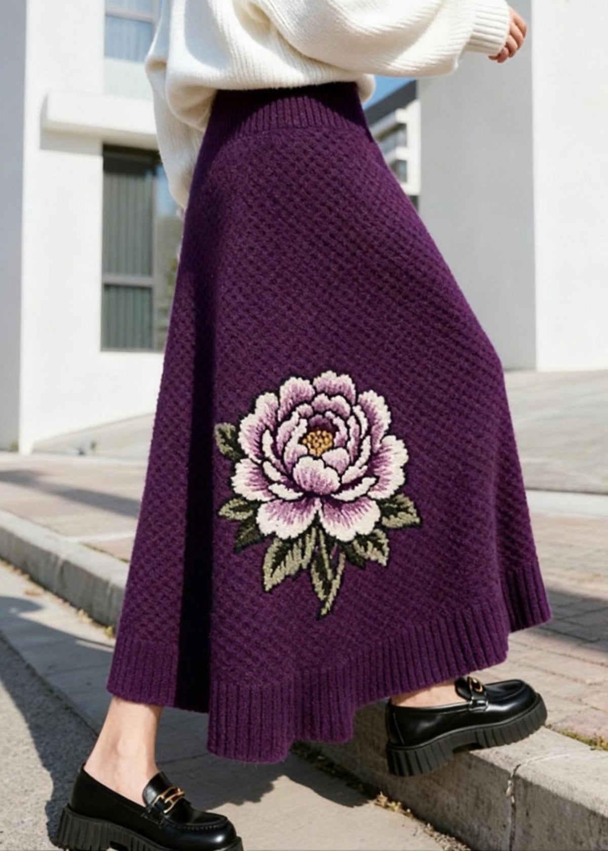 Italian Purple High Waist Knit Skirt Winter