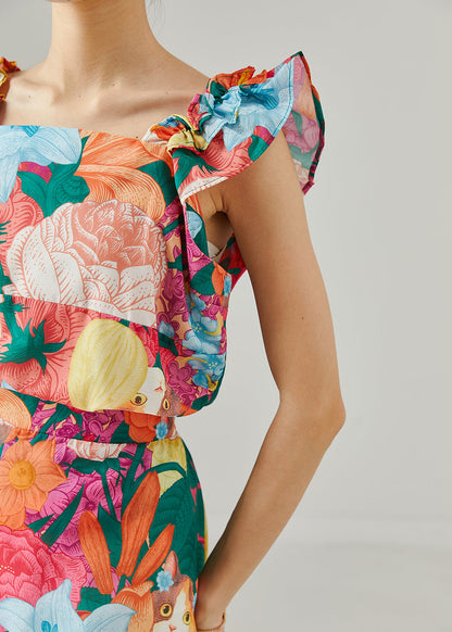 Silm Fit Print Chiffon Vacation Dress Butterfly Sleeve