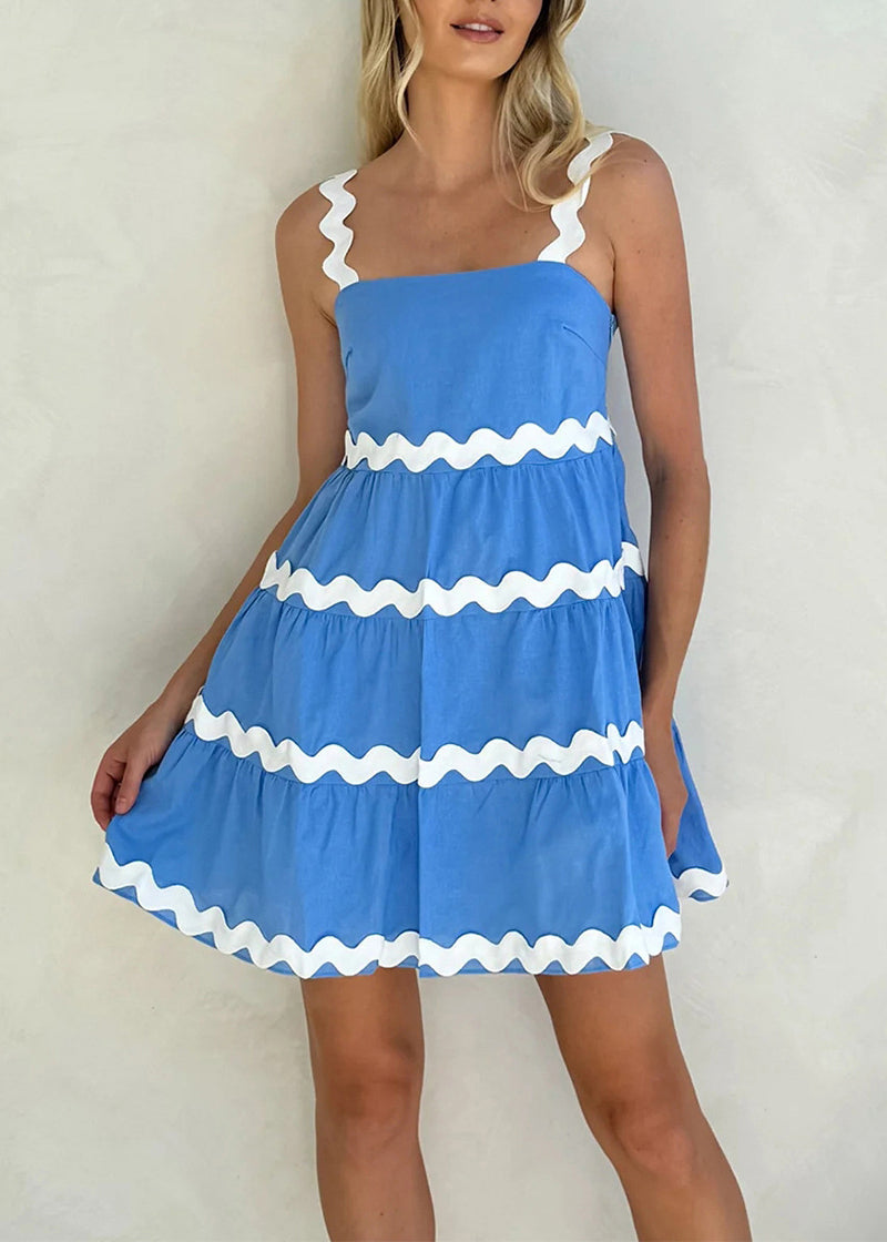 Rose Patchwork Cotton Short Spaghetti Strap Dress Summer
