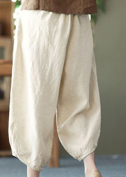 Beige Pockets Wrinkled Patchwork Linen Harem Pants Summer