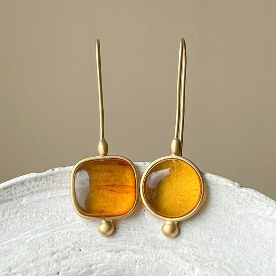 Orange Glass Gold Earrings