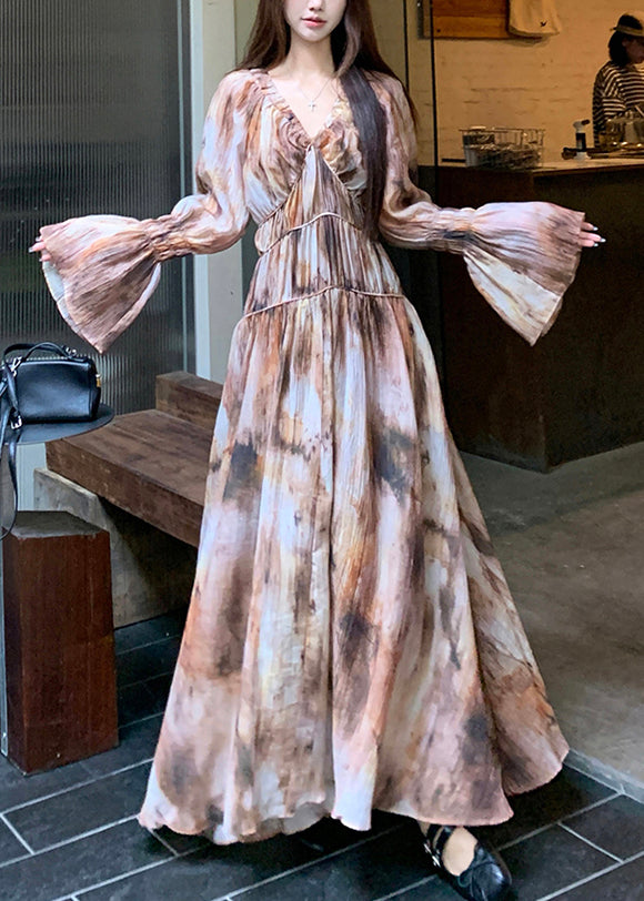 Tie Dye Long Dress and Spaghetti Strap Dress Two Pieces Set Spring