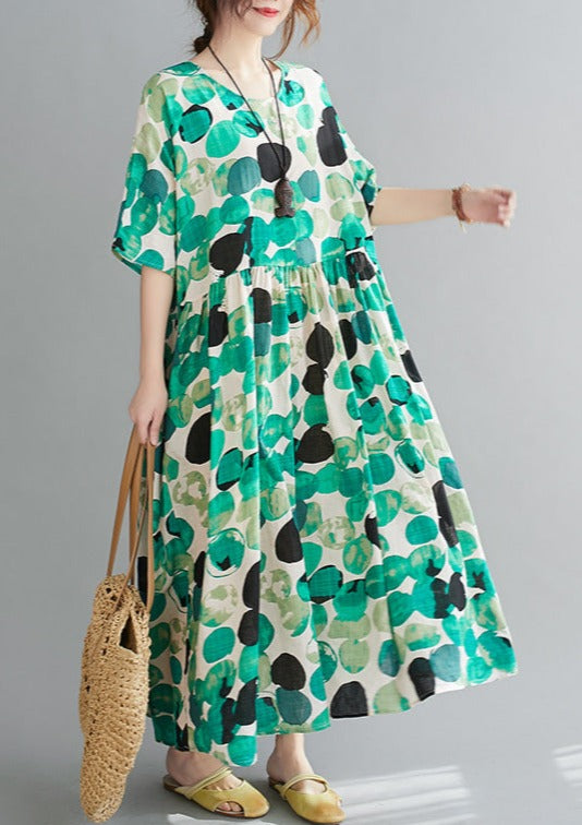 Polka Dot Print Cotton and Linen Dress Summer