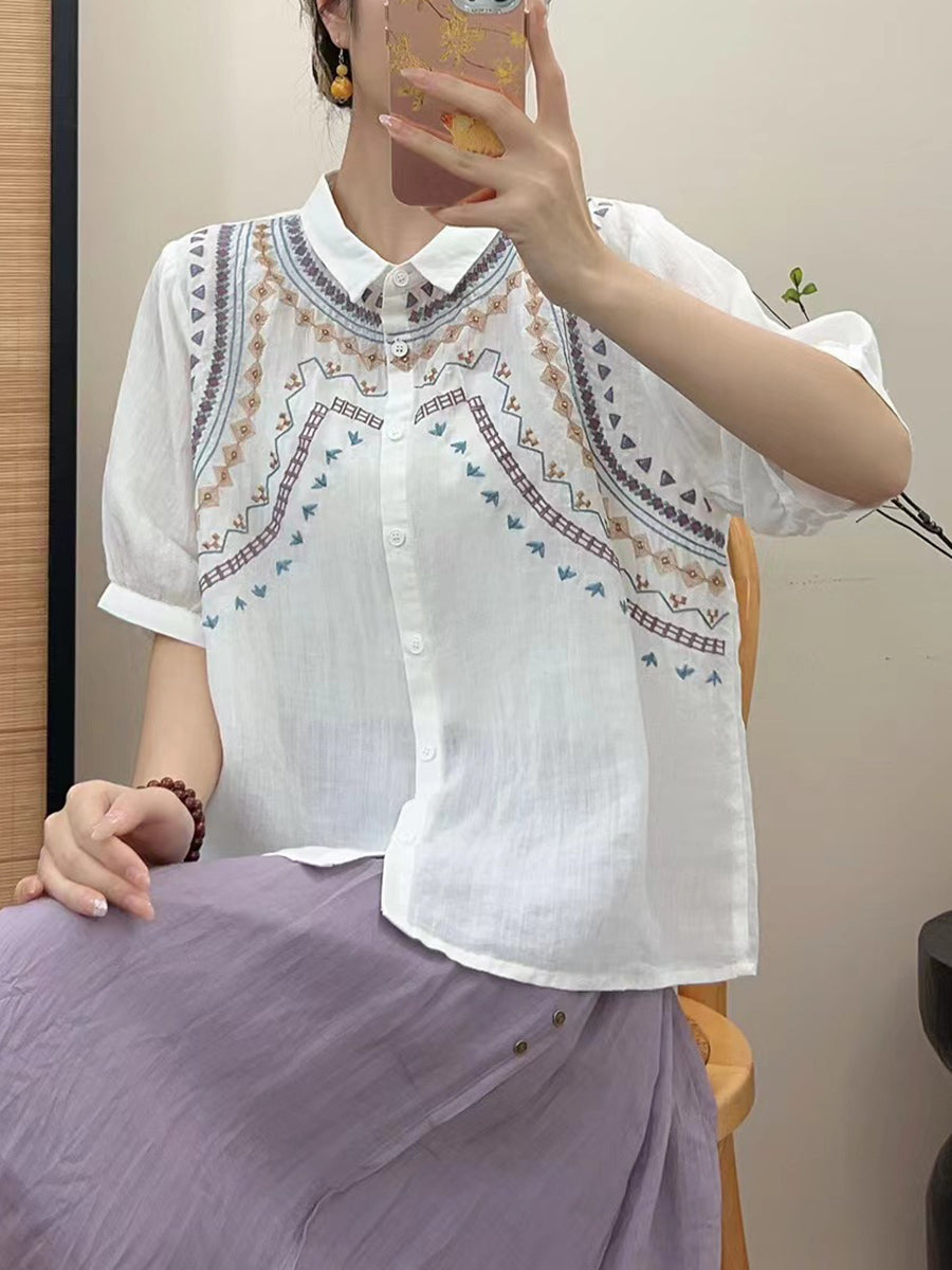 Summer Embroidery Button-up Shirt