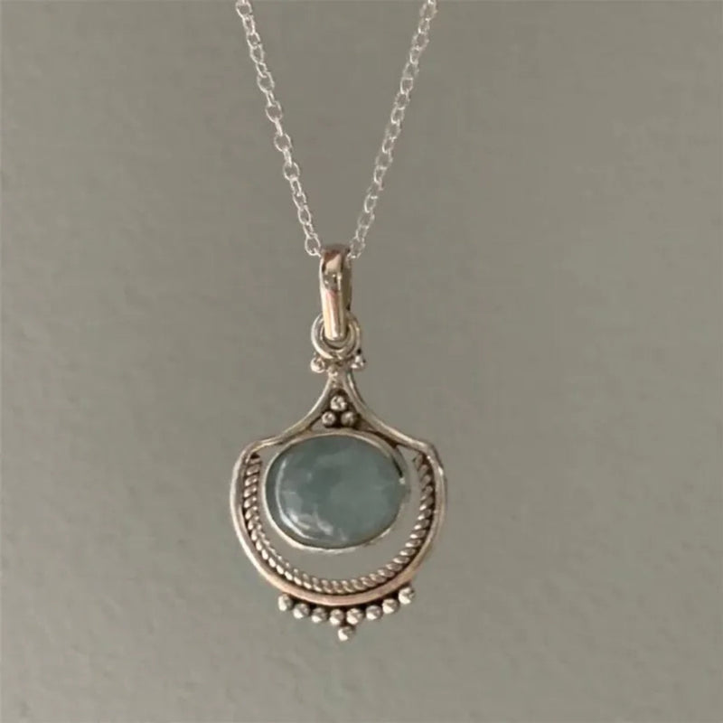 Green Stone Silver Necklace