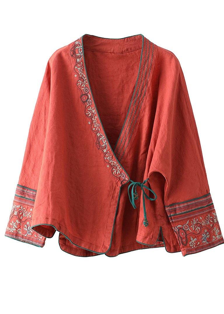 Purple Embroidered Long Sleeve Linen Shirt