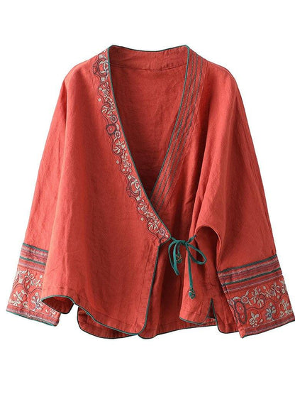 Green Cashew Embroidered Long Sleeve Linen Shirt