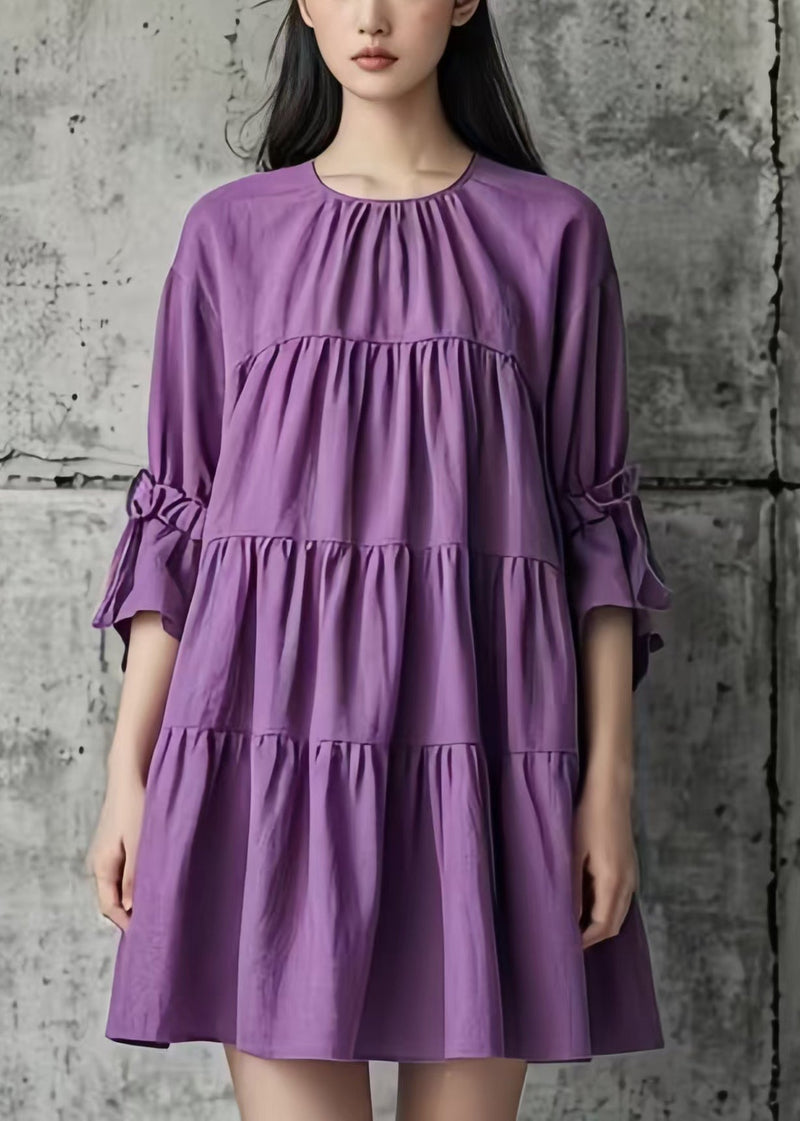 Diy Purple Oversized Wrinkled Cotton Tea Dress Summer