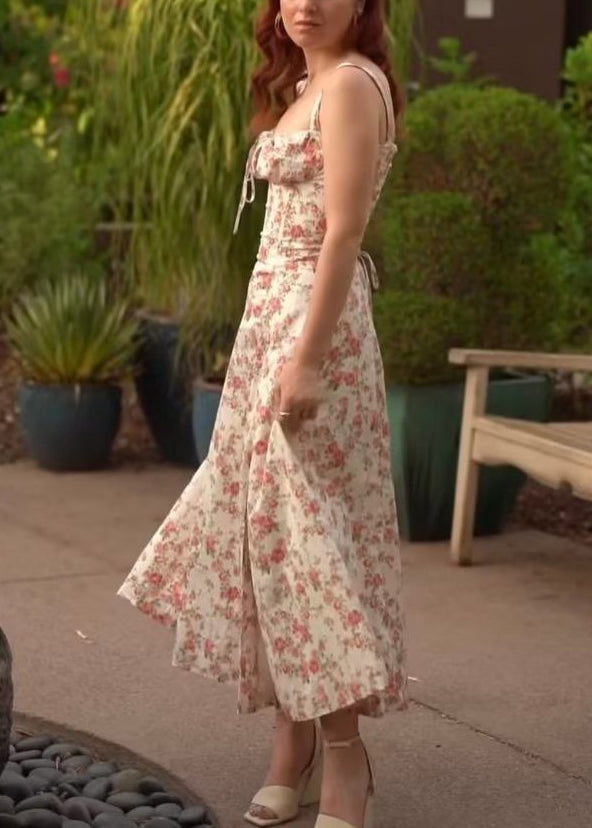 Holiday Style Print Side Open Cotton Spaghetti Strap Dress Summer