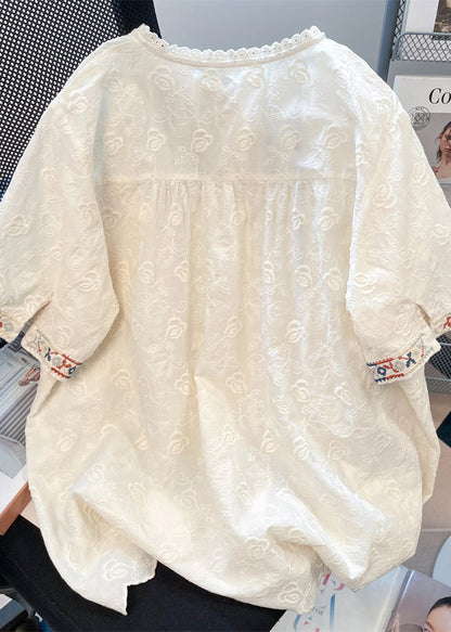 White Embroidered Lace Loose Shirts Summer