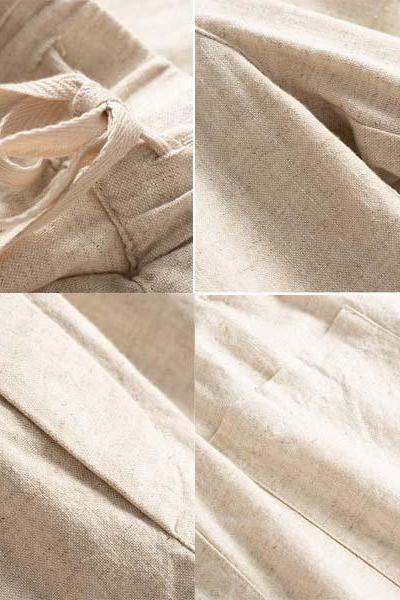 Pure Color Linen Pants Drawing Trousers