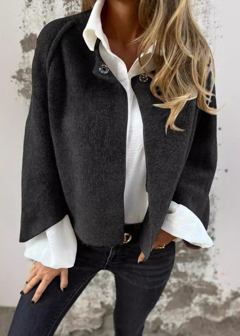 Style Camel O Neck Button Cashmere Short Coat Fall