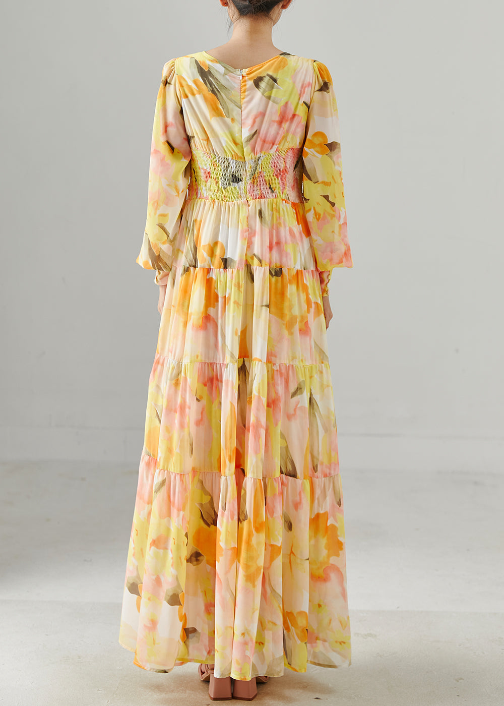 Orange Print Exra Large Hem Chiffon Beach Dress Fall