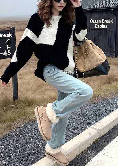 Classy Colorblock Oversized Cozy Knit Sweaters Winter