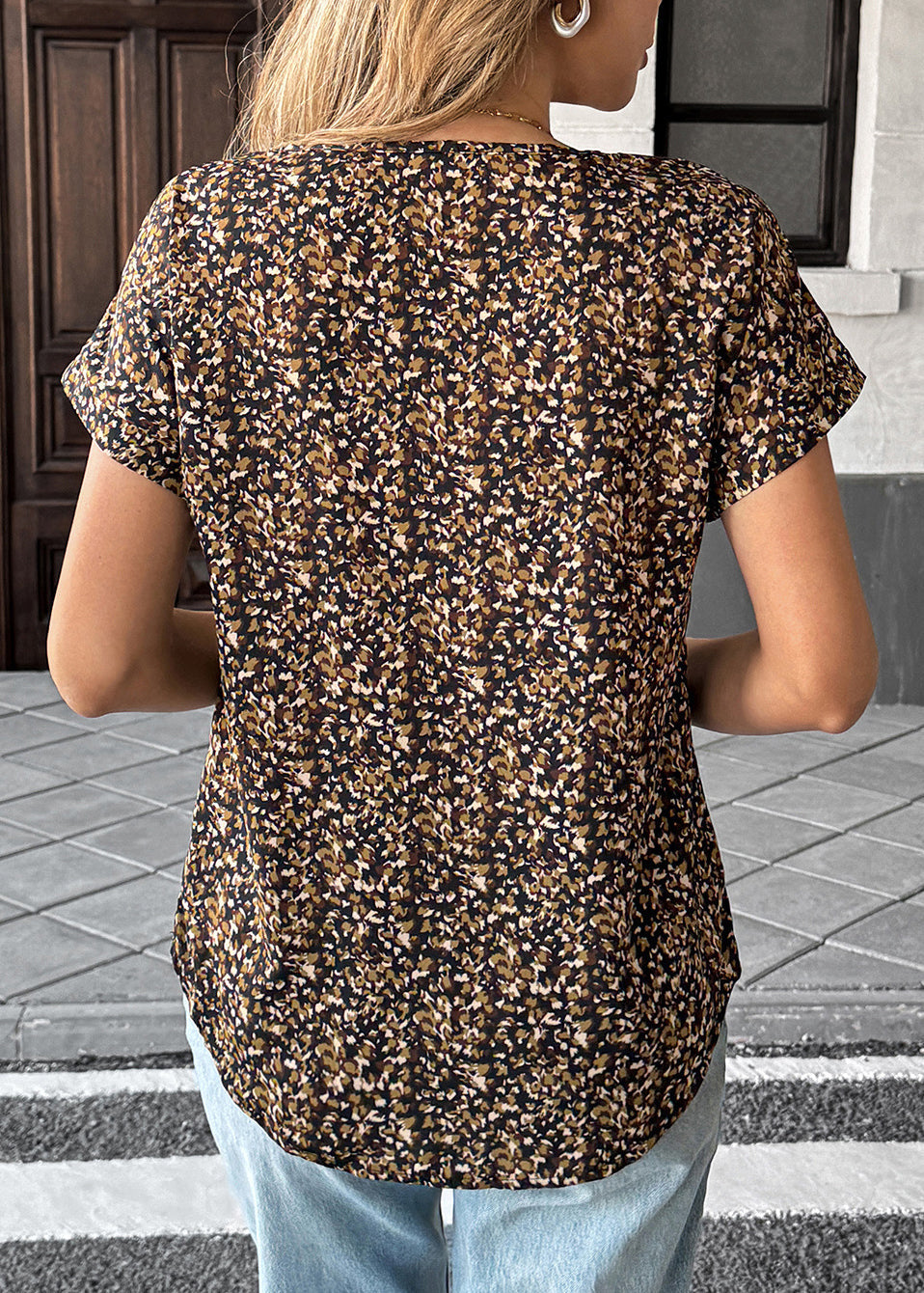 Organic Black V Neck Print Cotton T Shirt Summer