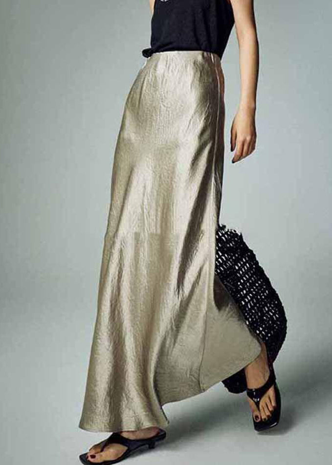 Simple Grey High Waist Silk Skirt Summer