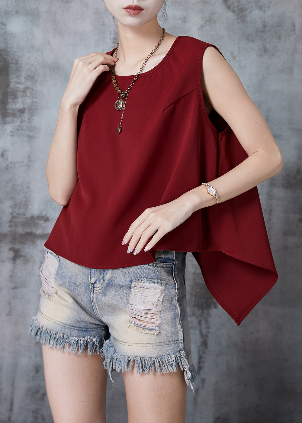 Mulberry Asymmetrical Cotton Beach Vest Sleeveless