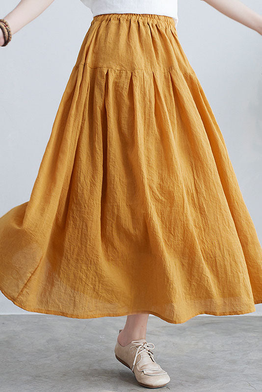 Cotton Linen Color Skirt Double Layer A-line Skirt