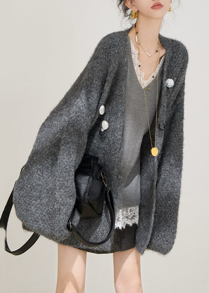 Grey Sequins Cotton Knit Cardigans Spring
