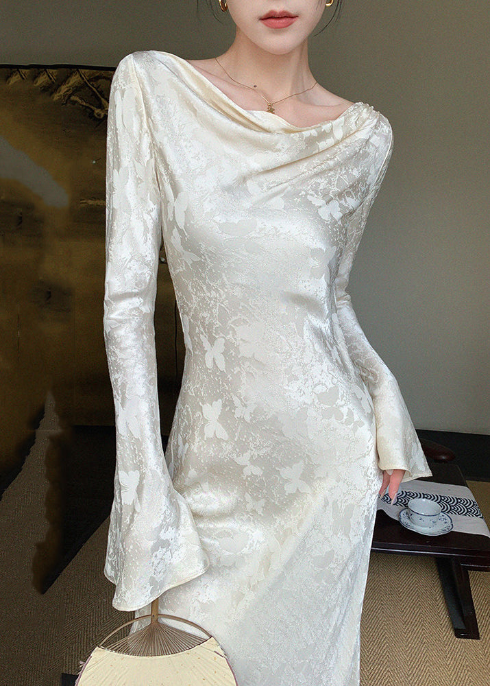 French Champagne Print Flattering Maxi Dress Spring