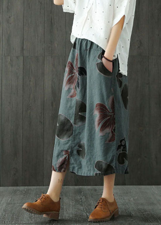 Classy Blackish Green Side Open Pockets Print Skirts Spring